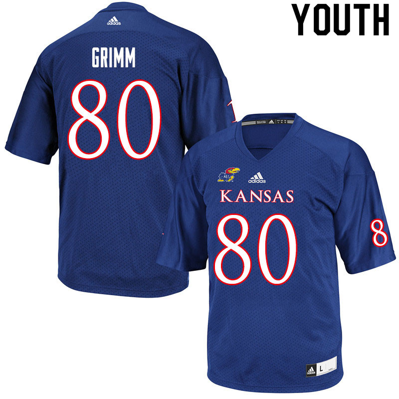 Youth #80 Luke Grimm Kansas Jayhawks College Football Jerseys Sale-Royal - Click Image to Close